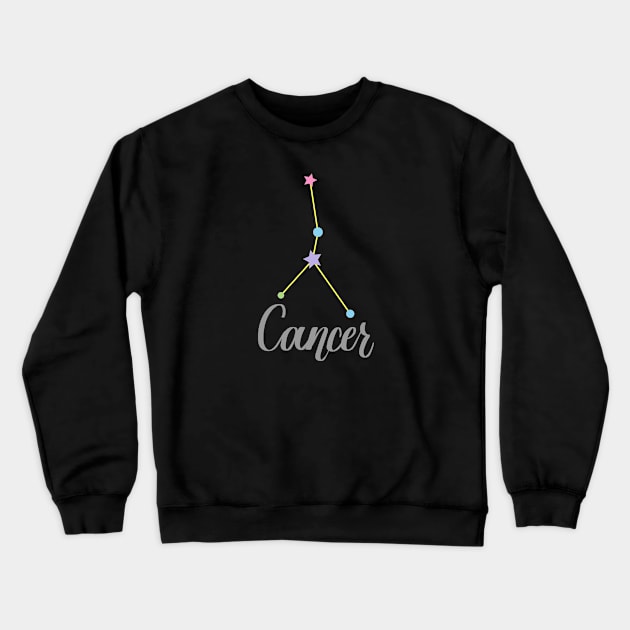 Cancer Zodiac Constellation in Pastels - Black Crewneck Sweatshirt by Kelly Gigi